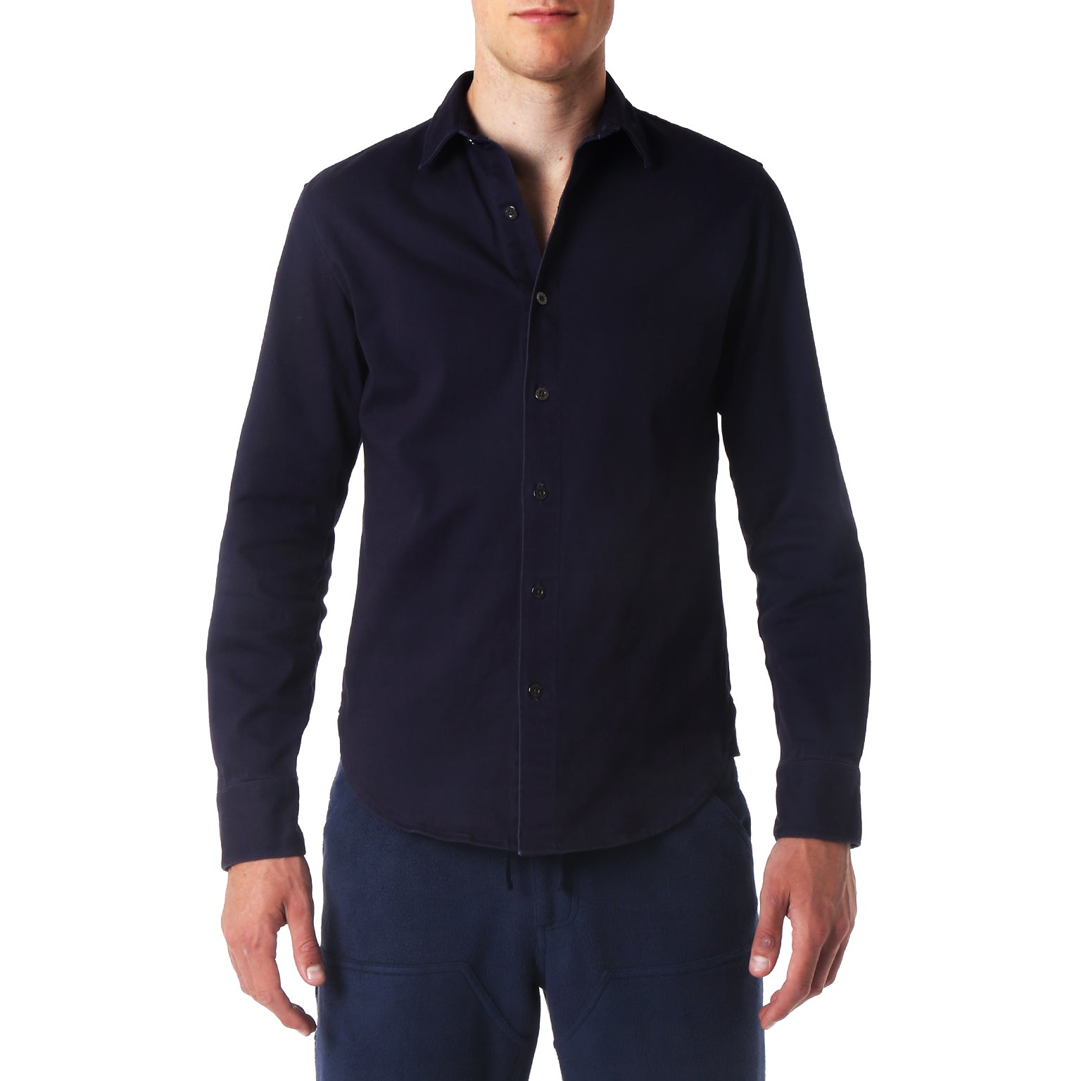 SAVE 70%- Vintage Washed Dark Denim Blue Stretch Twill Shirt