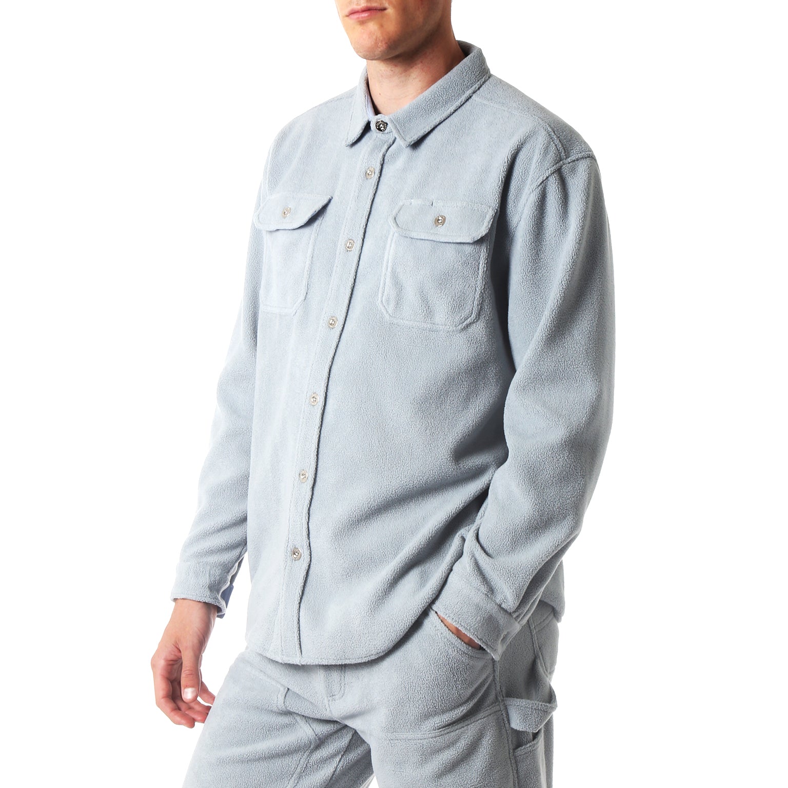 SAVE 70%- Light Blue Chambray Solid Fleece Work shirt