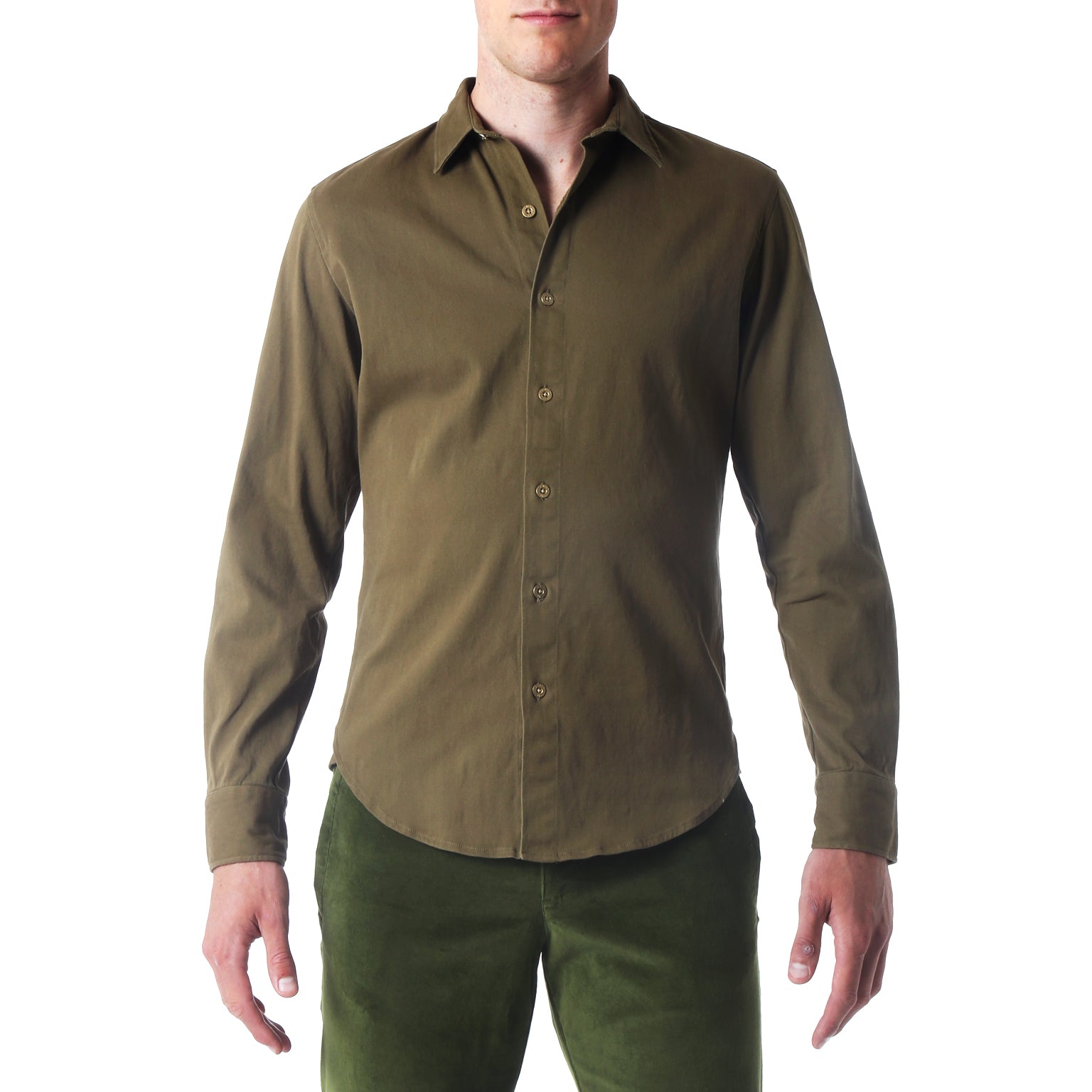 SAVE 70%- Vintage Washed Light Olive Stretch Twill Shirt