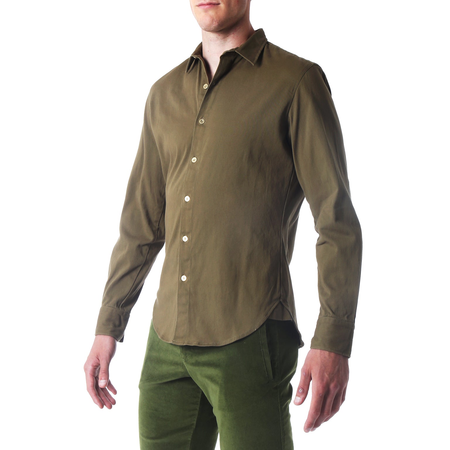 Vintage Washed Light Olive Stretch Twill Shirt