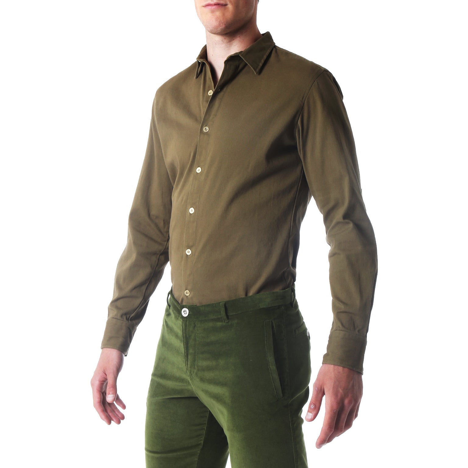 Vintage Washed Light Olive Stretch Twill Shirt