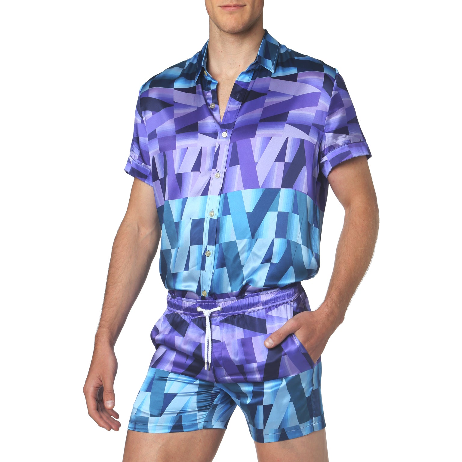 SAVE 70%- Electric Blue Printed Biscayne Short Sleeve Shirt