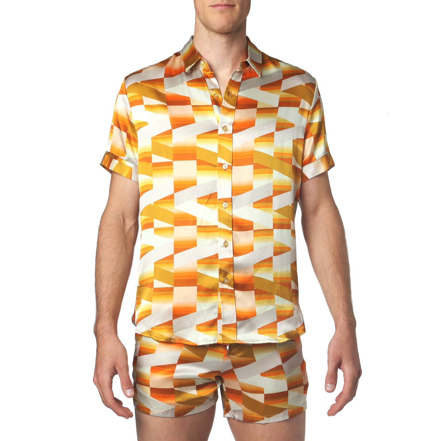 SAVE 70%- Tangerine Fields Printed Biscayne Short Sleeve Shirt - parke & ronen