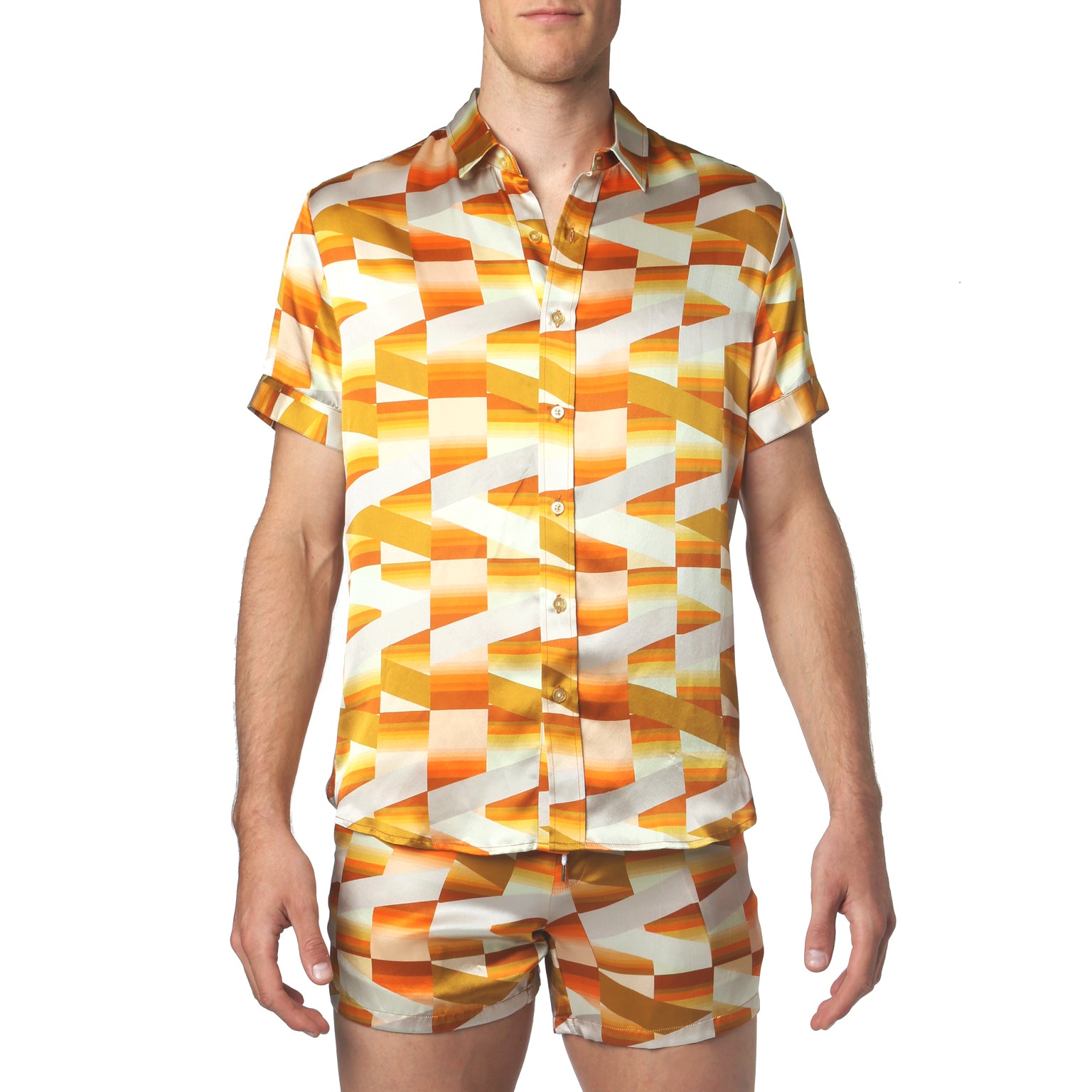 SAVE 70%- Tangerine Fields Printed Biscayne Short Sleeve Shirt