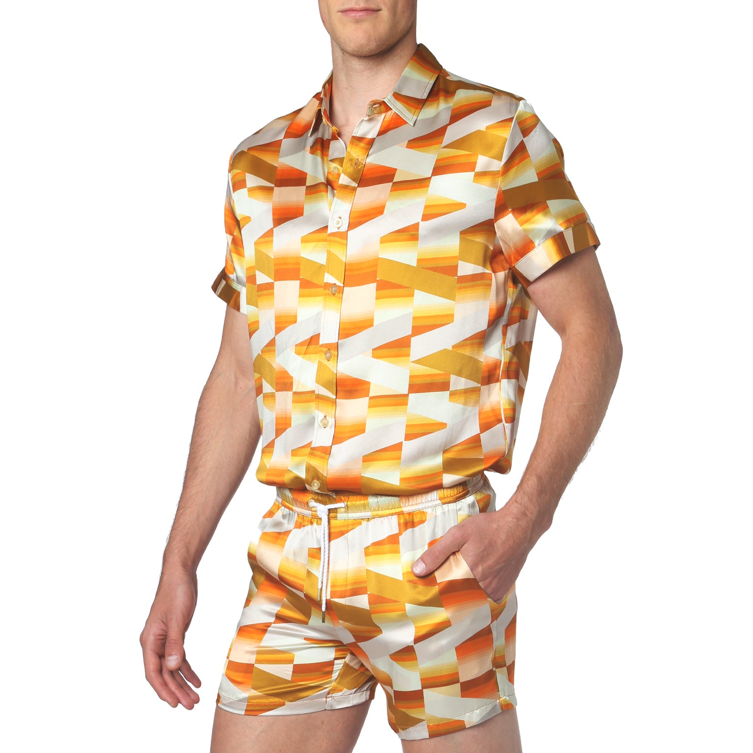 SAVE 70%- Tangerine Fields Printed Biscayne Short Sleeve Shirt - parke & ronen