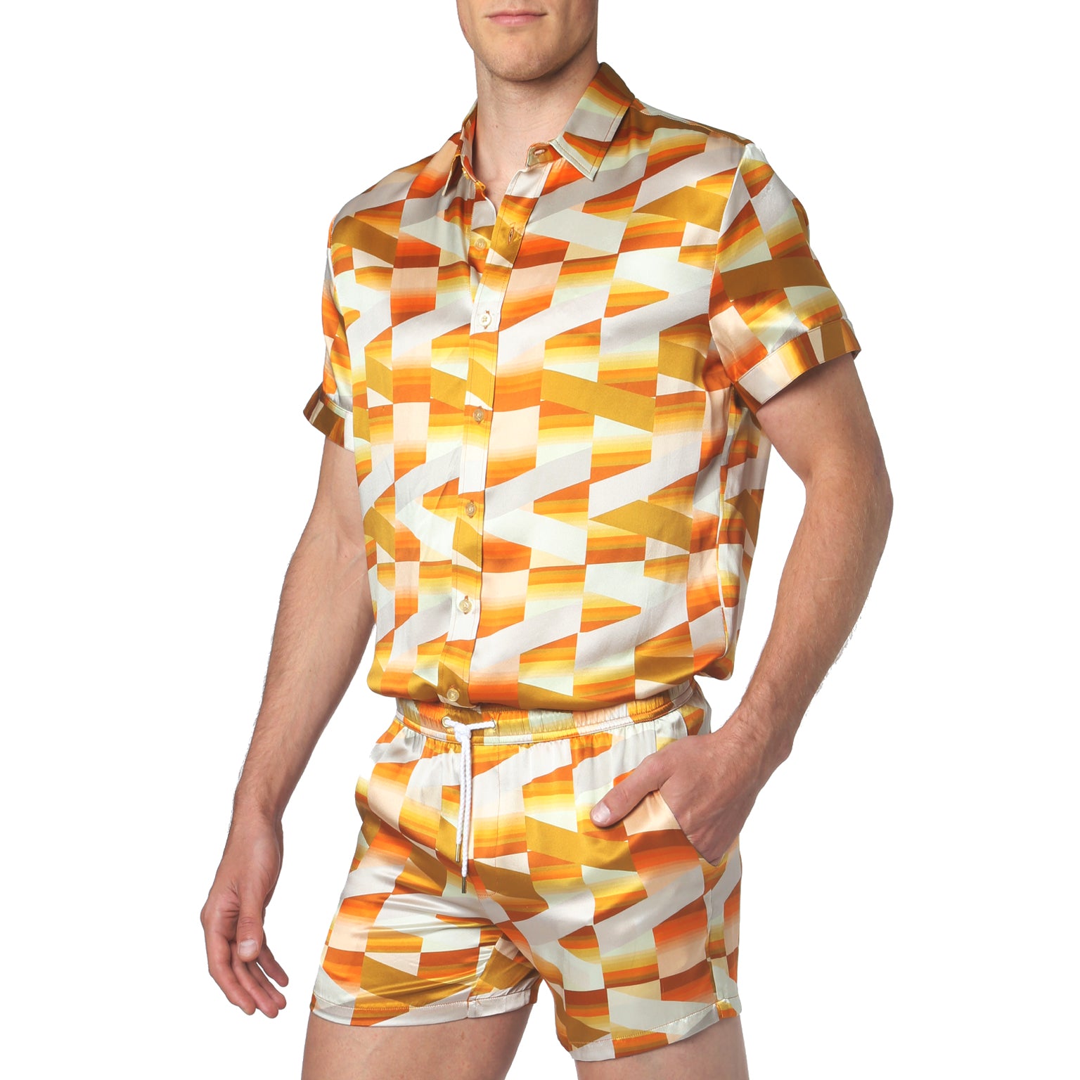SAVE 70%- Tangerine Fields Printed Biscayne Short Sleeve Shirt