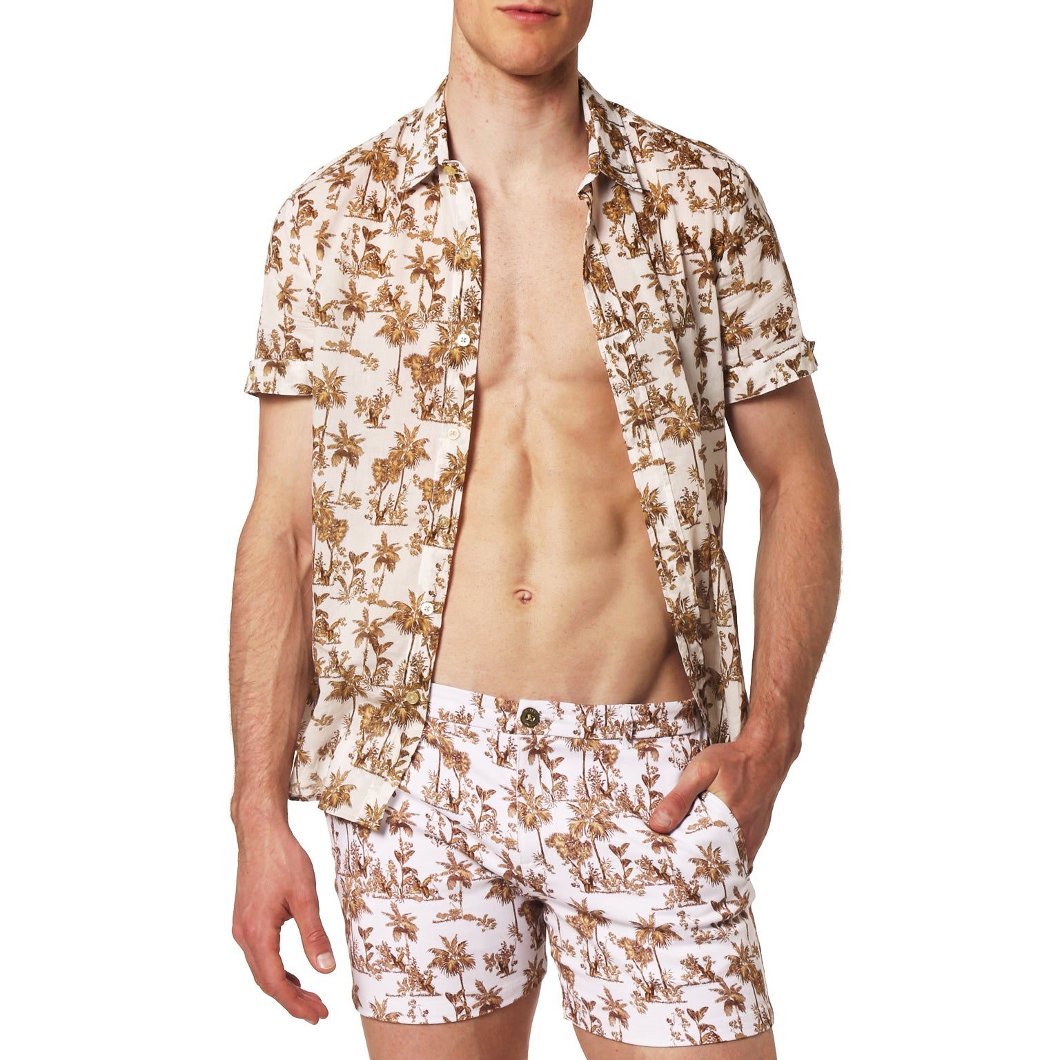 70% OFF- Gold Holbox Print Biscayne Shirt
