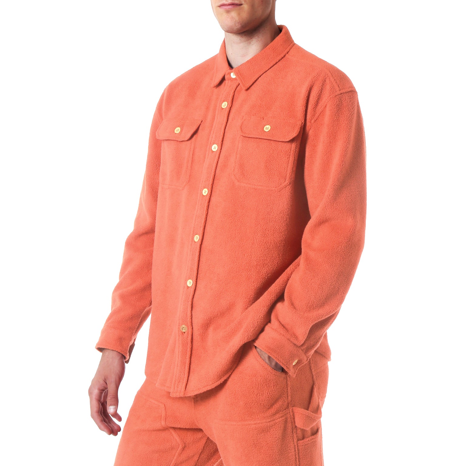 SAVE 70%- Rhubarb Solid Fleece Work Shirt - parke & ronen