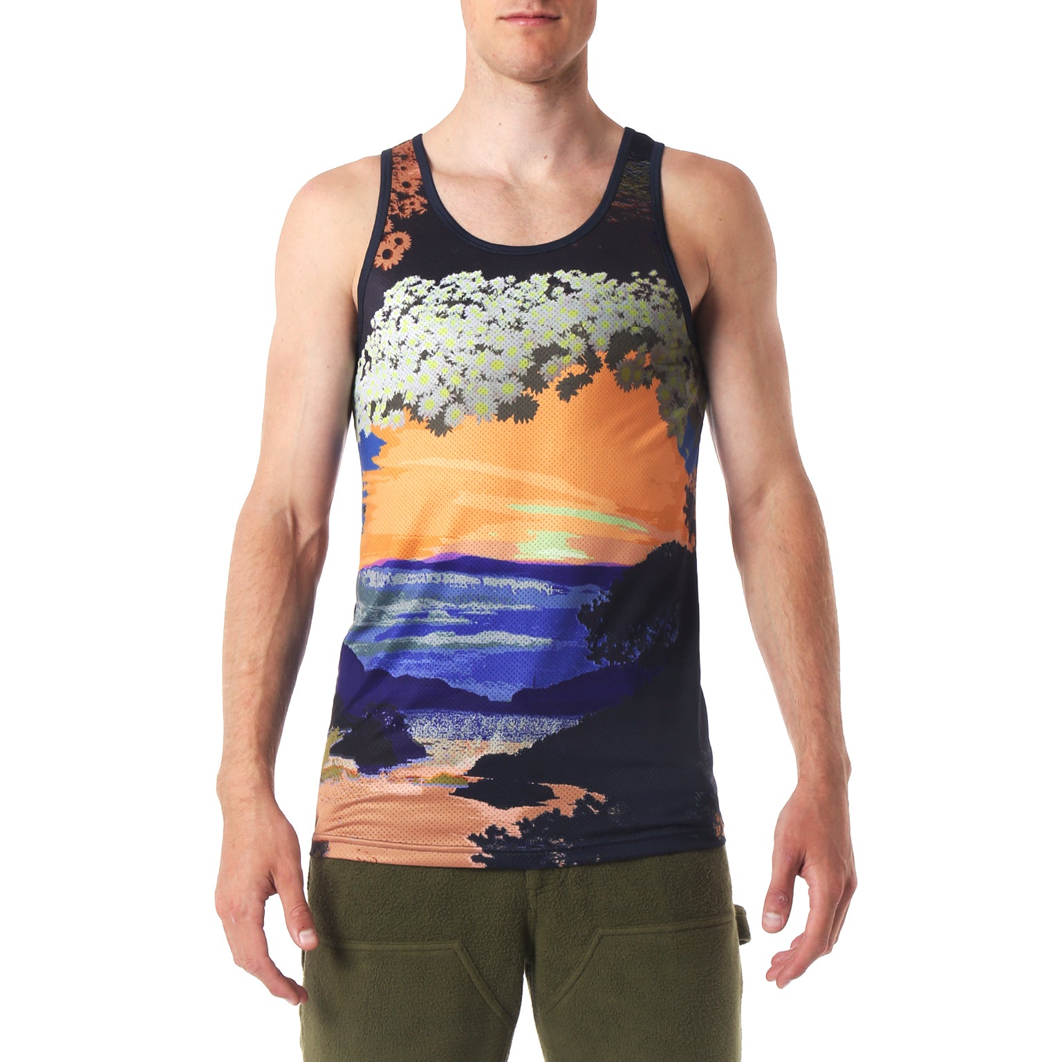 SAVE 70%- Happy Valley Sunset Printed Mesh Tank Top