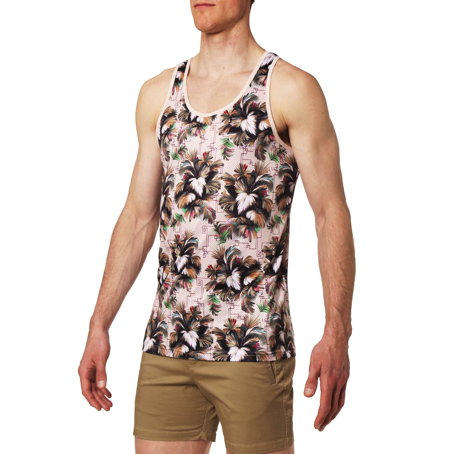 70% off- Tan Minerva Print Mesh Tank Top