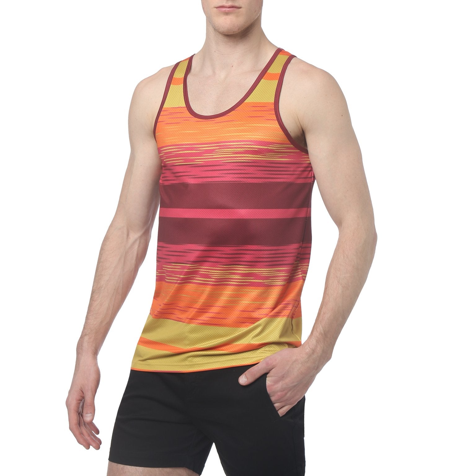 Sahara Pinks Printed Sahara Stripe Mesh Tank Top - parke & ronen