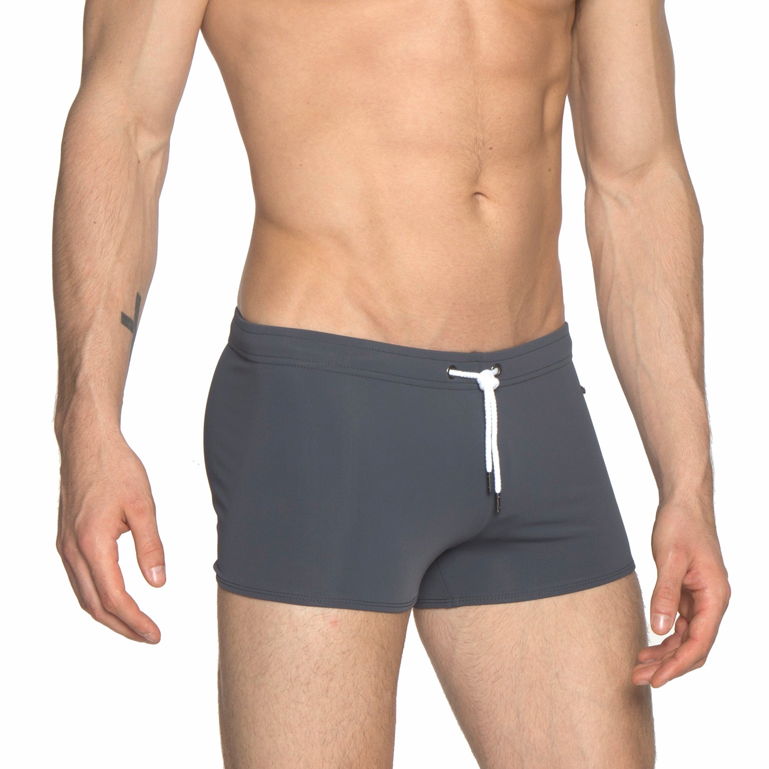 Charcoal Solid Ibiza Square Cut Brief - parke & ronen