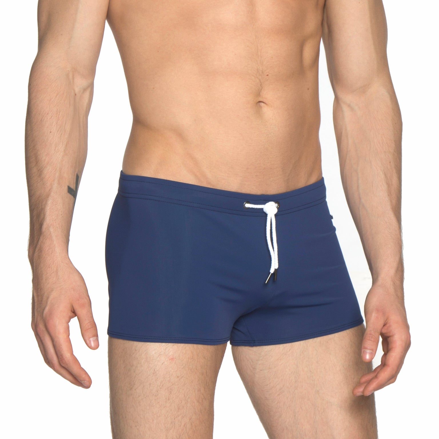 Navy Solid Ibiza Square Cut Brief - parke & ronen