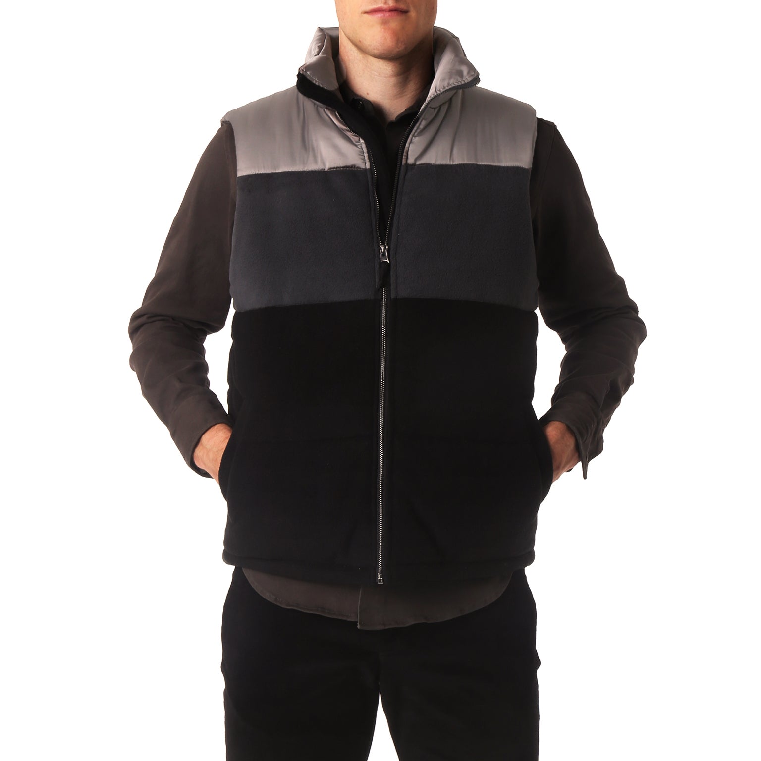 SAVE 70%- Graphite Satin and Fleece Quilted Vest