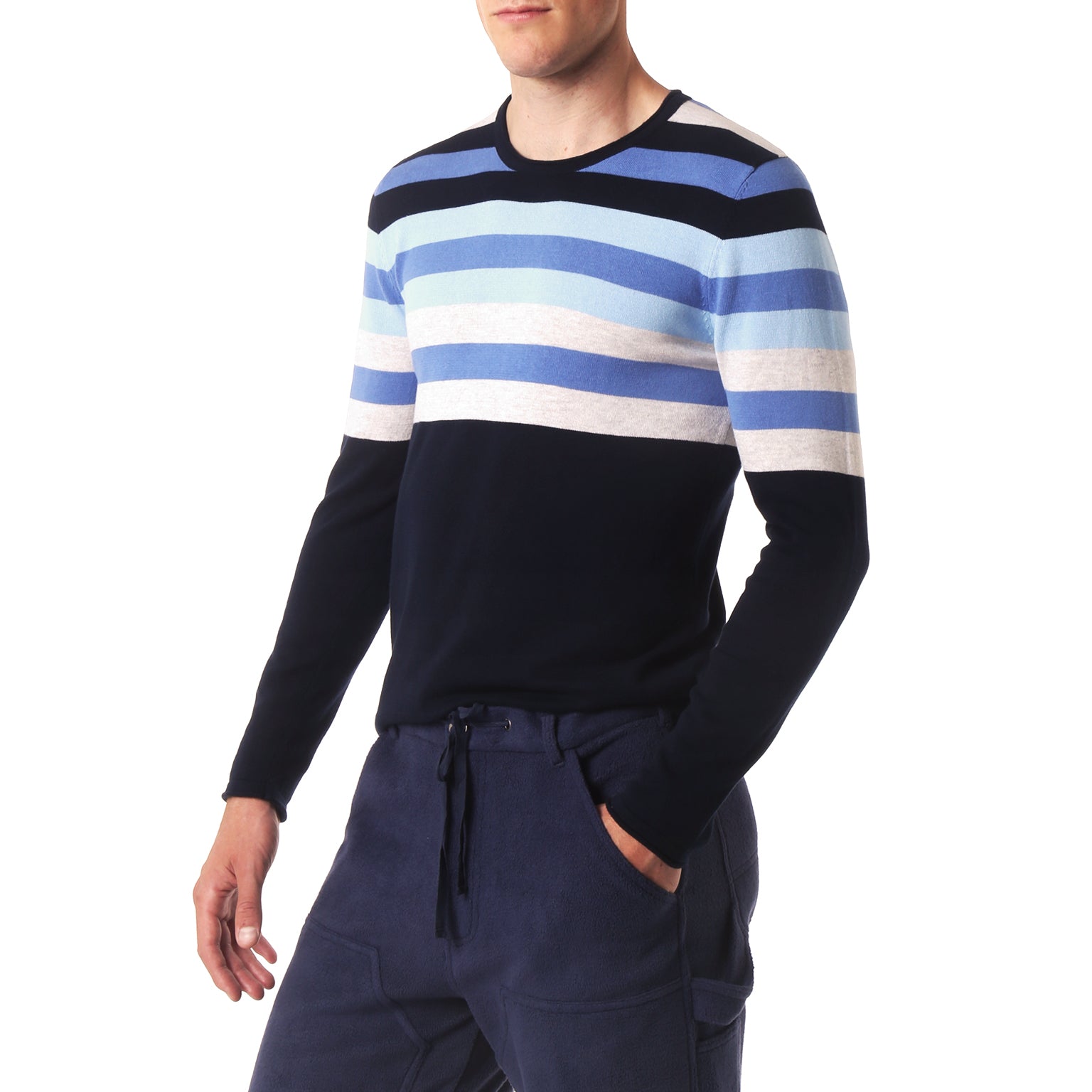 Navy Bach Stripe Jersey Crewneck