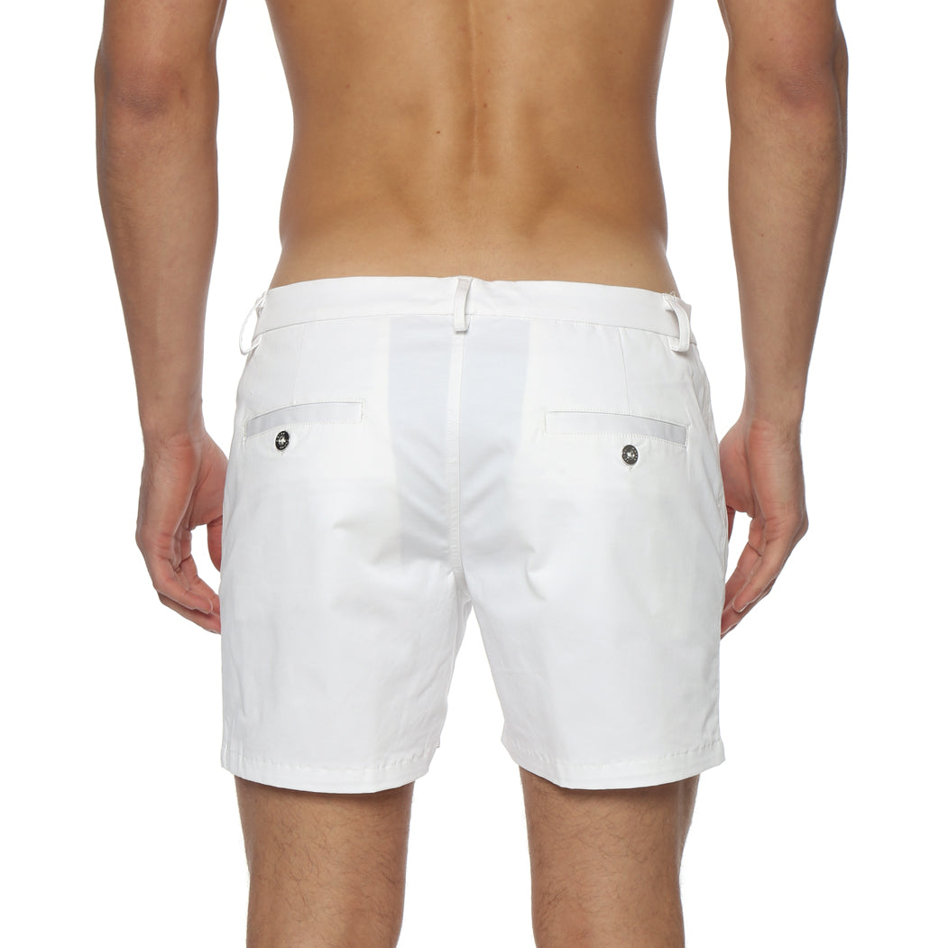 White Solid Stretch Holler Shorts - parke & ronen