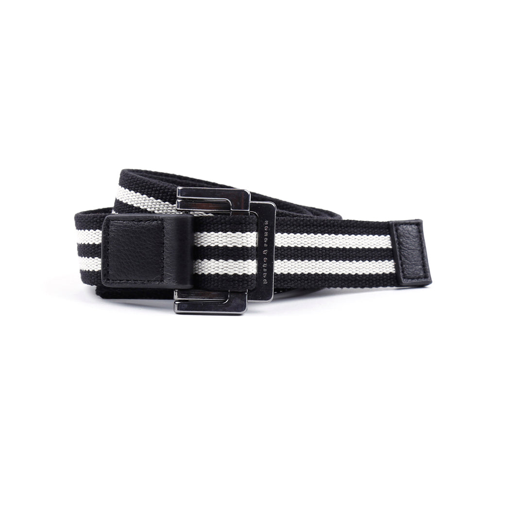 Black/White Double Stripe Battalion D-Ring Belt - parke & ronen