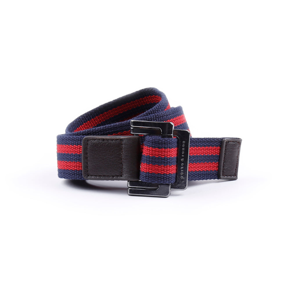 Navy/Red Double Stripe Battalion D-Ring Belt - parke & ronen