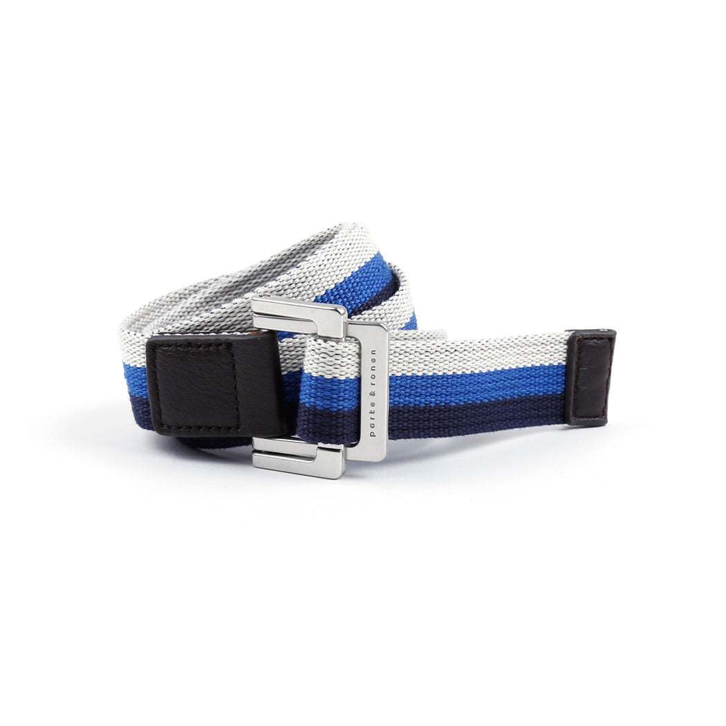 Navy/Royal/White Triple Stripe Battalion D-Ring Belt - parke & ronen