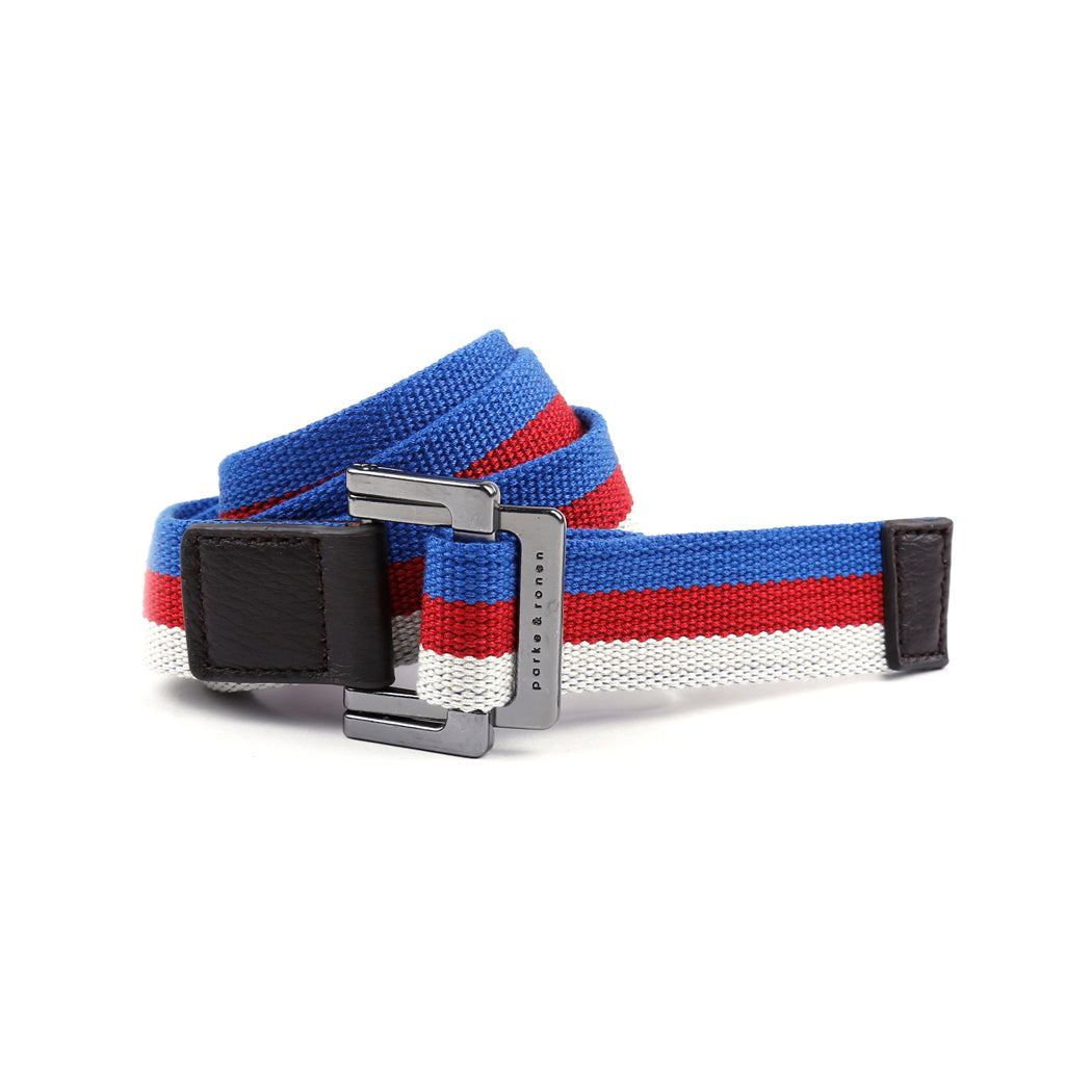 Royal/Red/White Triple Stripe Battalion D-Ring Belt - parke & ronen