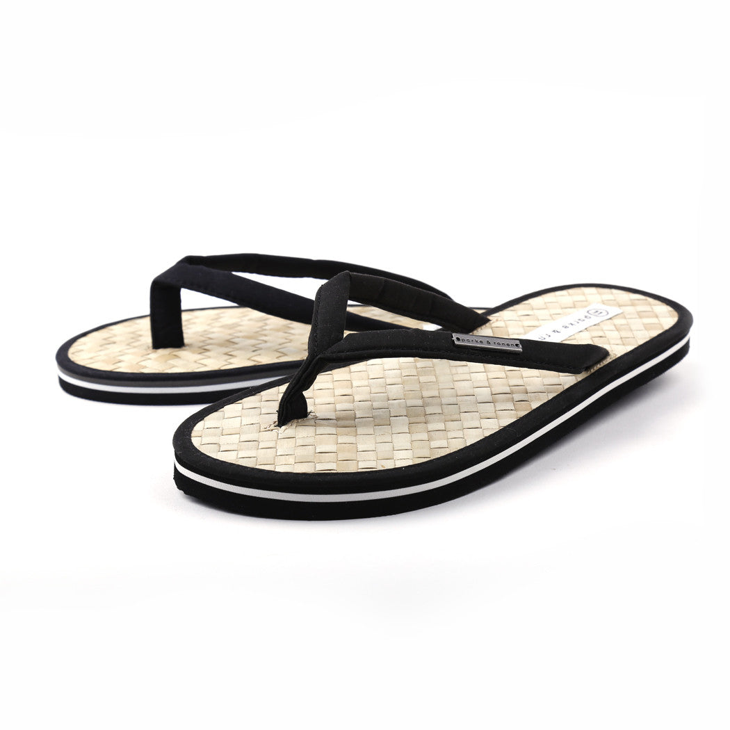 BLACK Coconut Beach Flip Flops w/ Contrast Striped Sole - parke & ronen