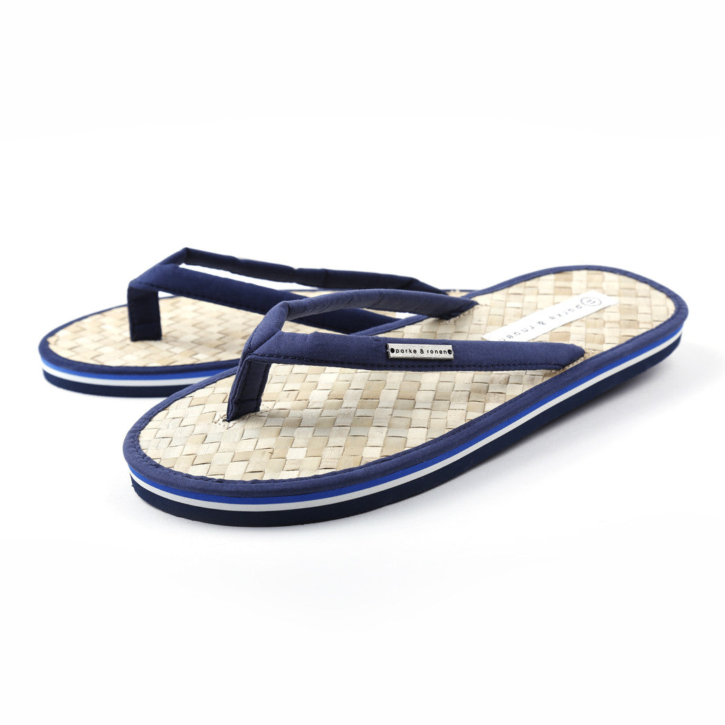 NAVY Coconut Beach Flip Flops w/ Contrast Striped Sole - parke & ronen