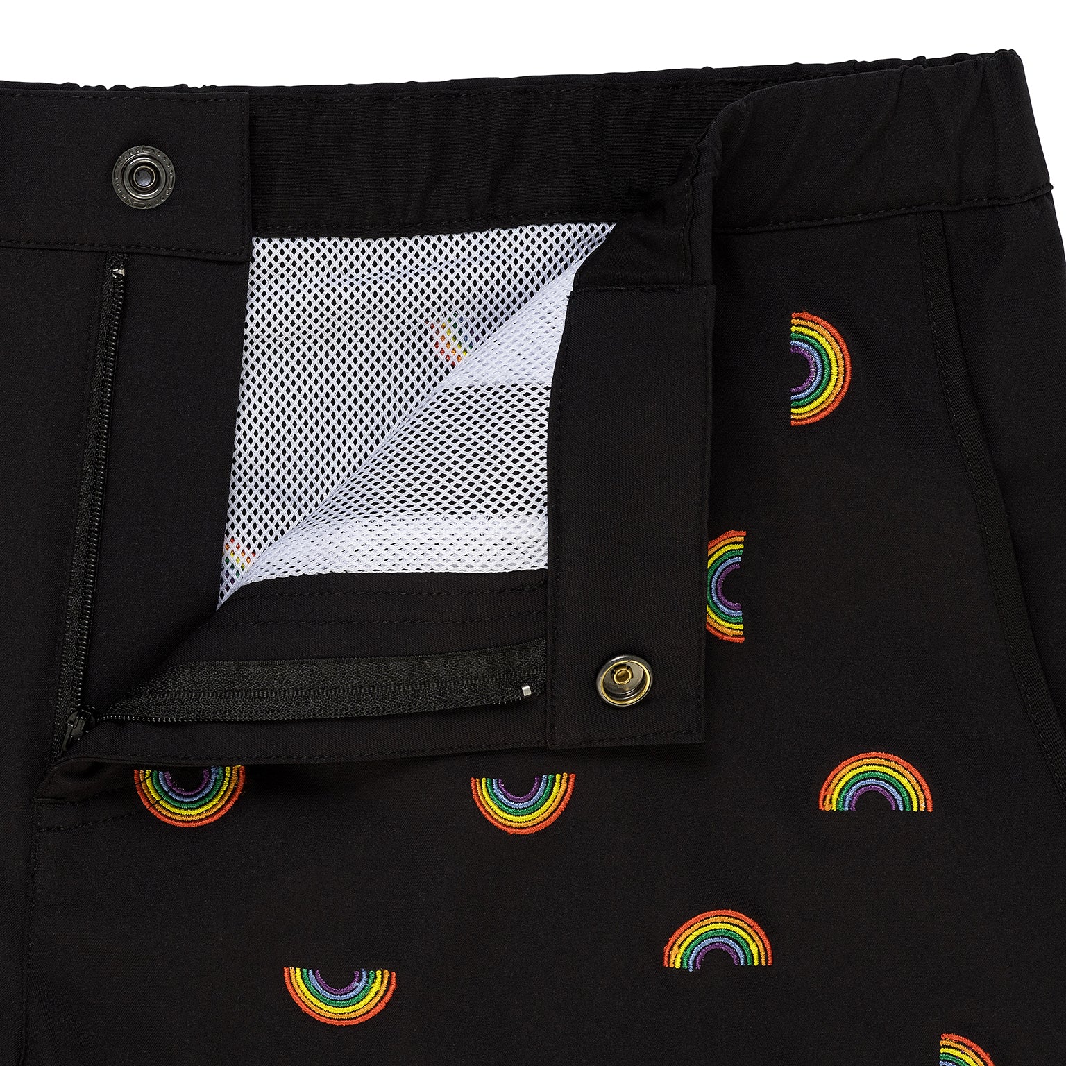 SAVE 70%- Embroidered Rainbow Black 2" Angeleno Swim Trunk