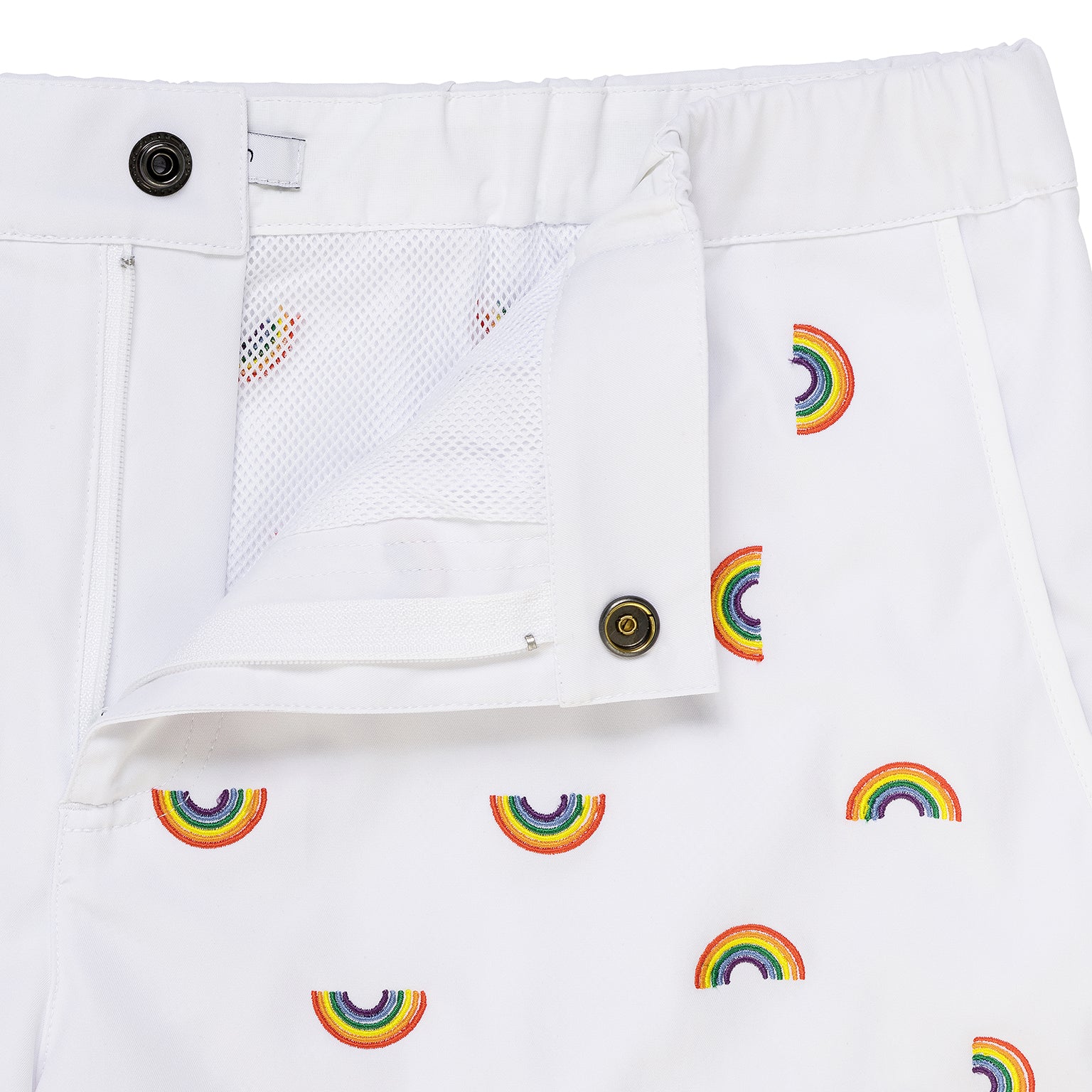 Embroidered Rainbow White 2" Angeleno Swim Trunk