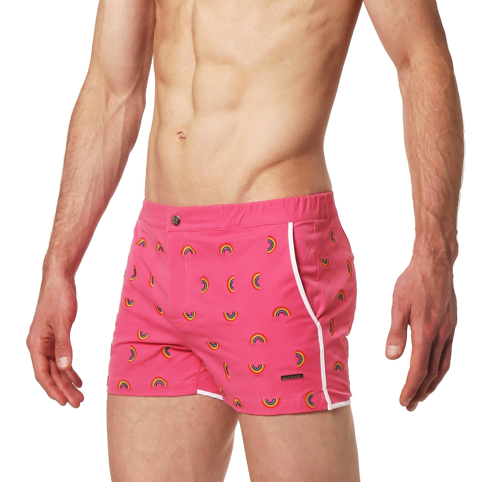 SAVE 70%- Embroidered Rainbow Pink 2" Angeleno Swim Trunk