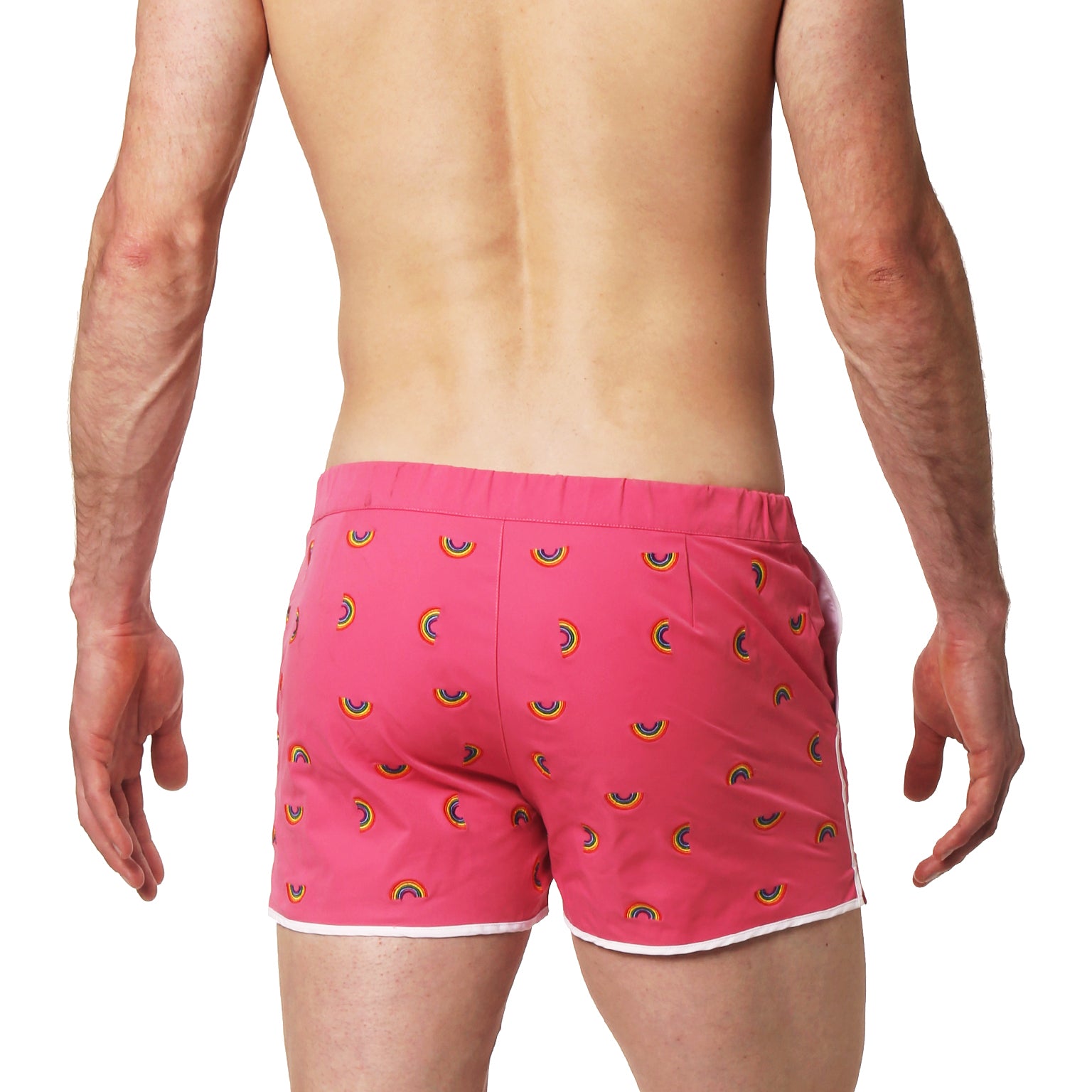 SAVE 70%- Embroidered Rainbow Pink 2" Angeleno Swim Trunk