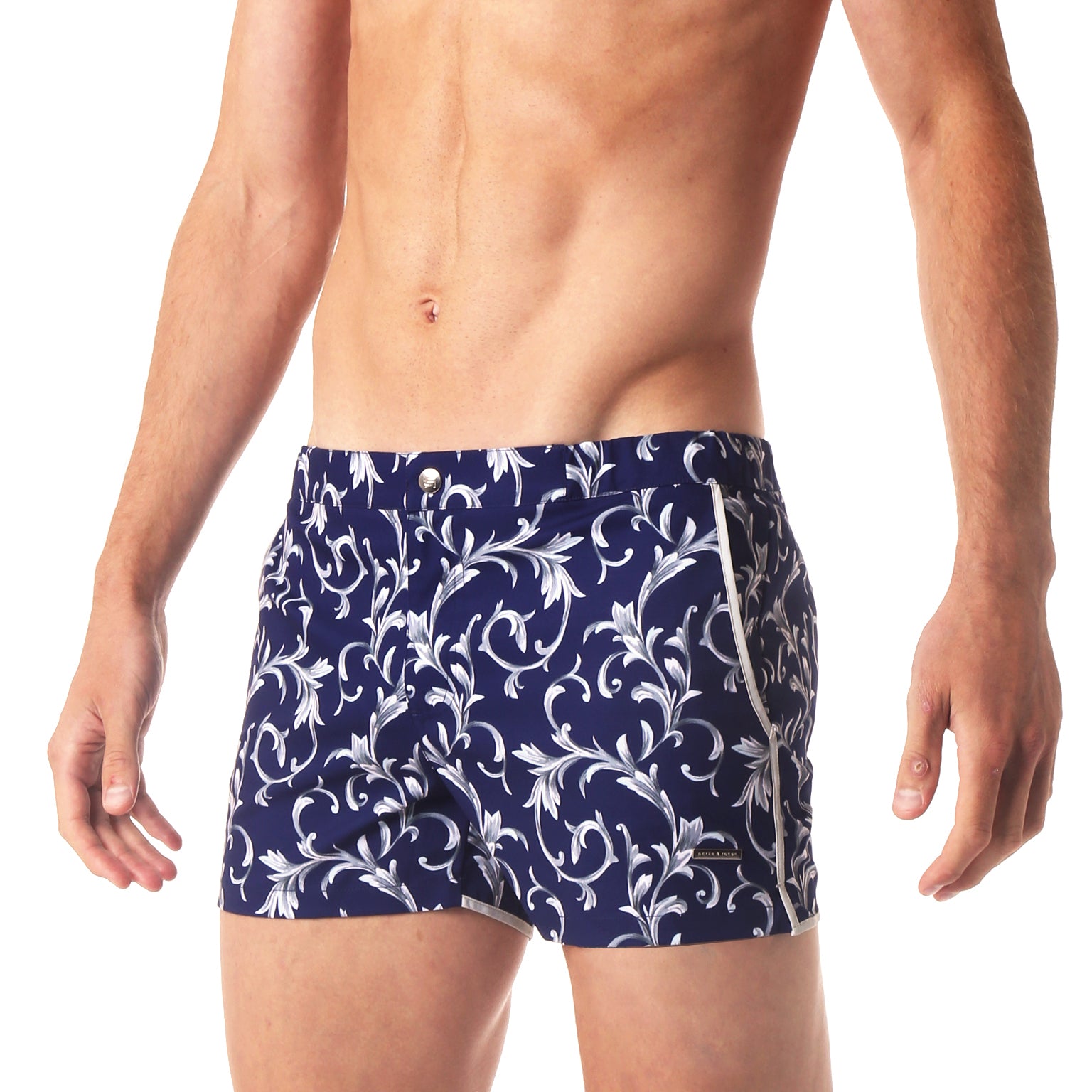Navy Silver Bernini Print 2" Angeleno Stretch