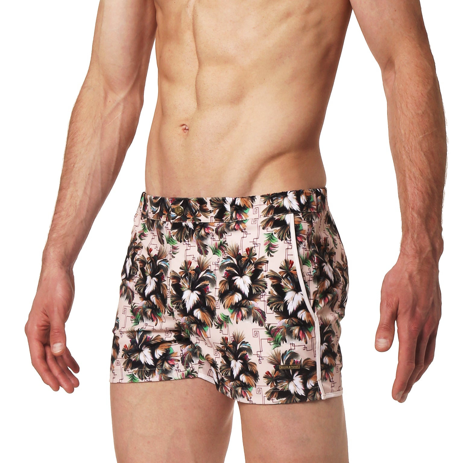 SAVE 70%- Tan Minerva Print 2" Angeleno Swim Trunk