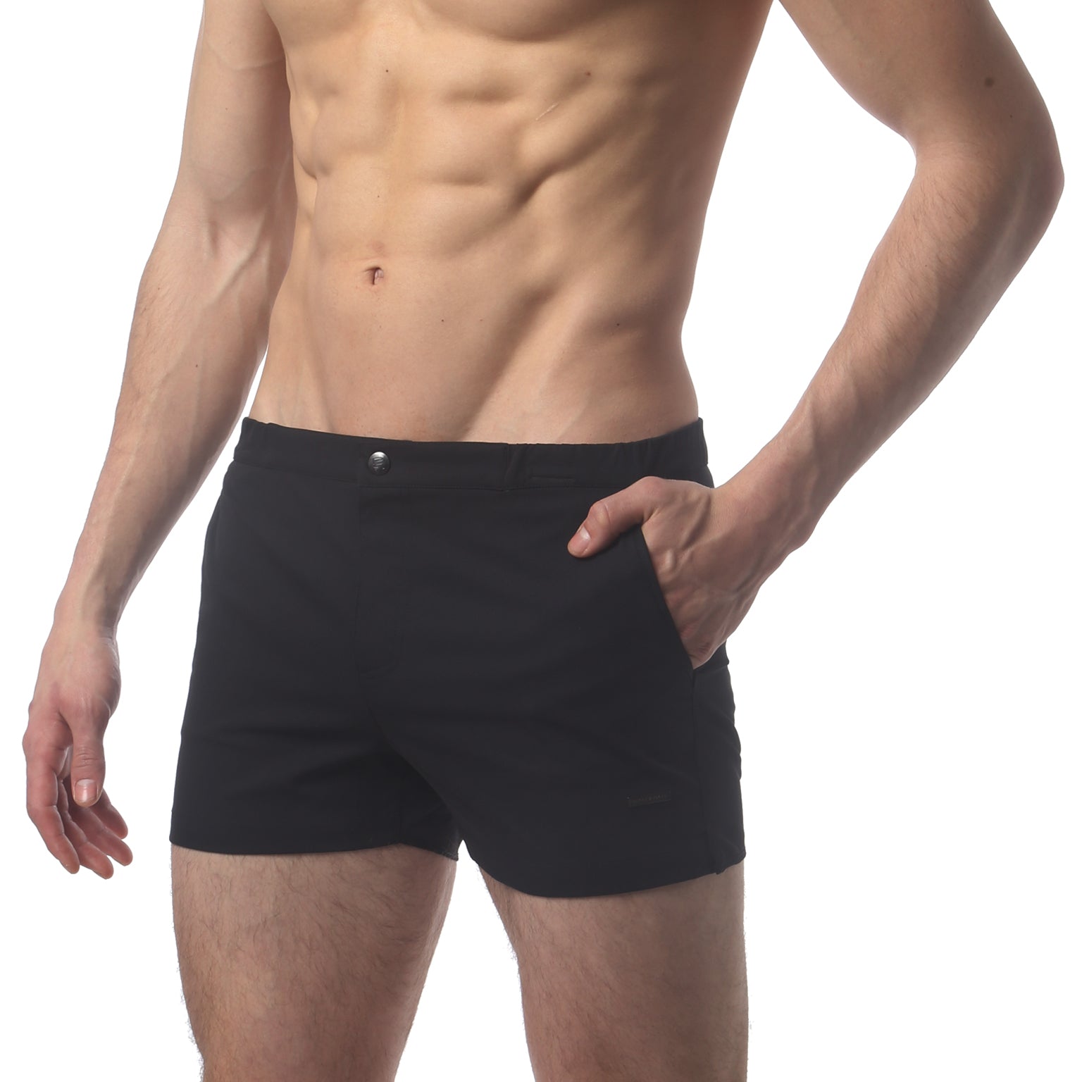 Black 2" Angeleno Solid Stretch Swim Trunk - parke & ronen