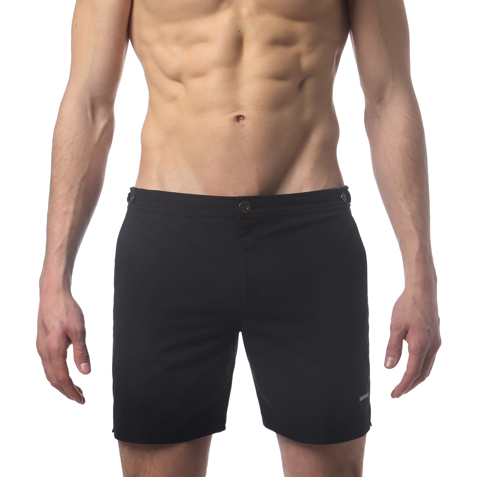 Black 6" Catalonia Solid Stretch Swim Short - parke & ronen