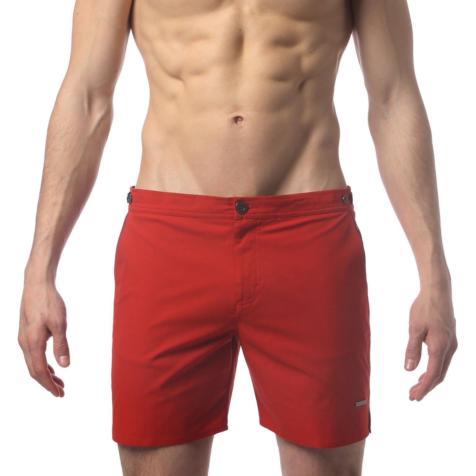 Red 6" Catalonia Solid Stretch Swim Short - parke & ronen