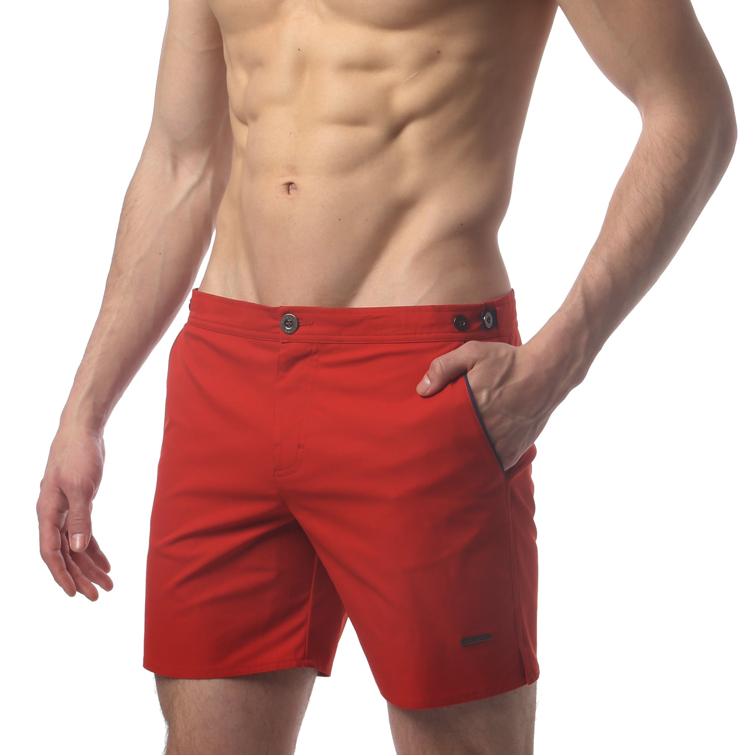 Red 6" Catalonia Solid Stretch Swim Short - parke & ronen