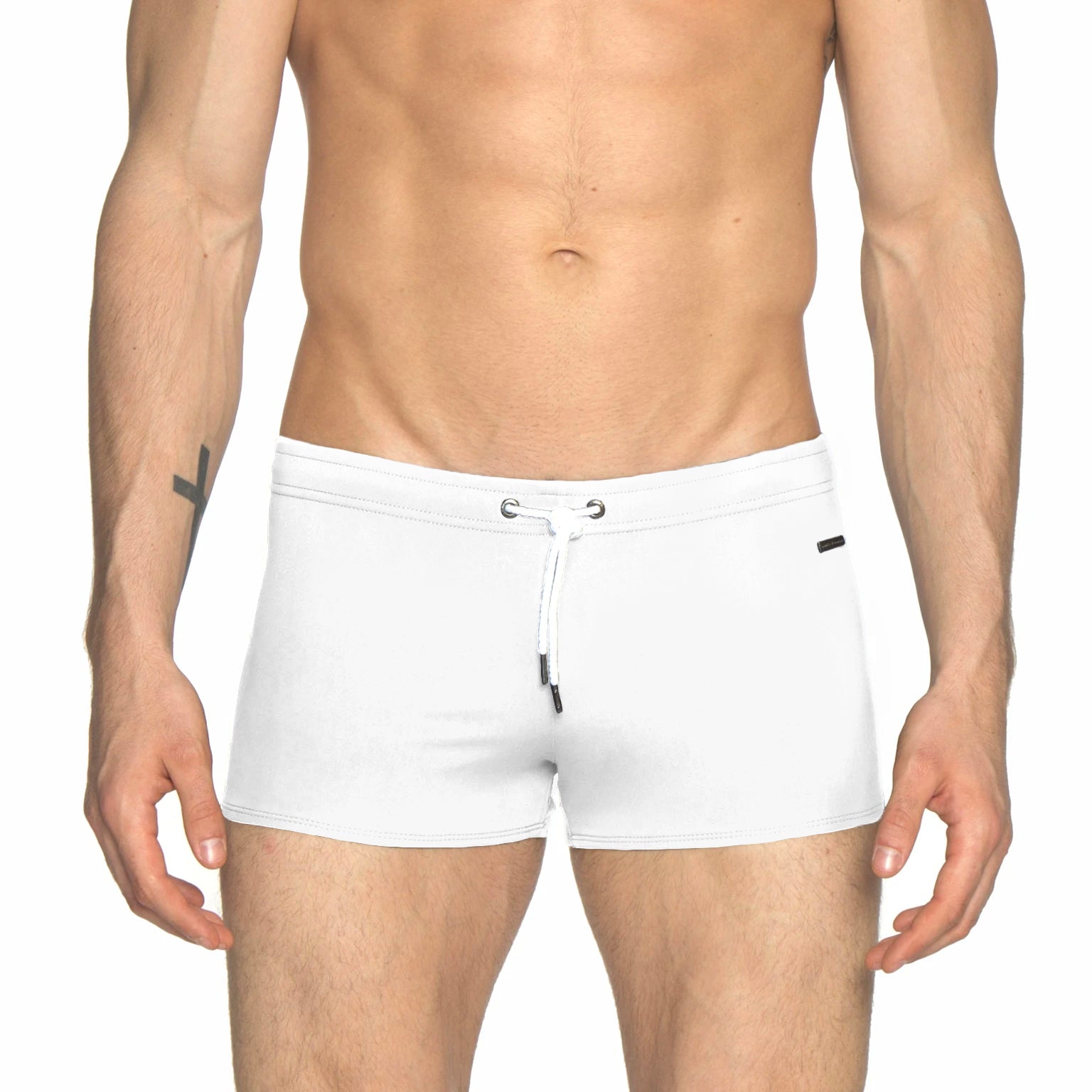 White Solid Ibiza Square Cut Brief - parke & ronen