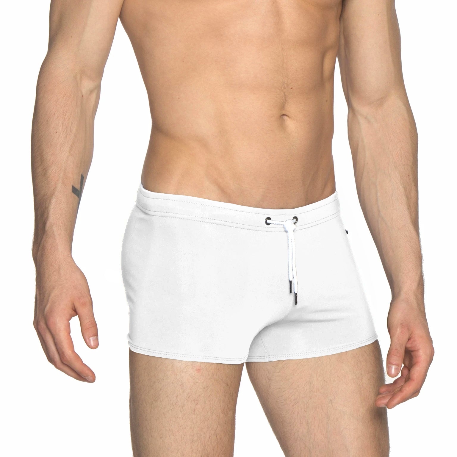 White Solid Ibiza Square Cut Brief - parke & ronen